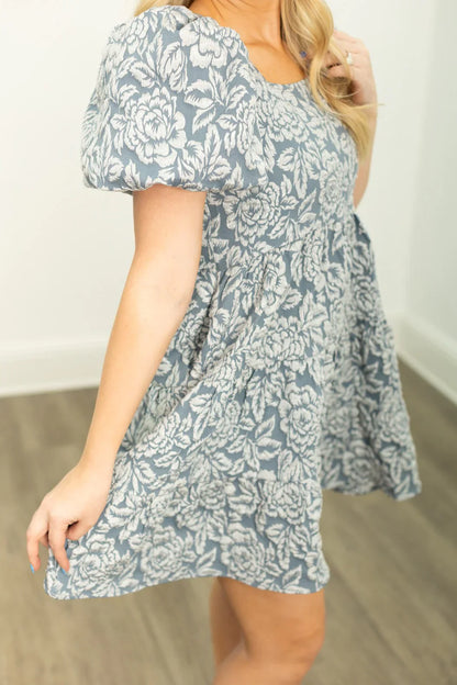 Floral Embroidered Dress, Blue