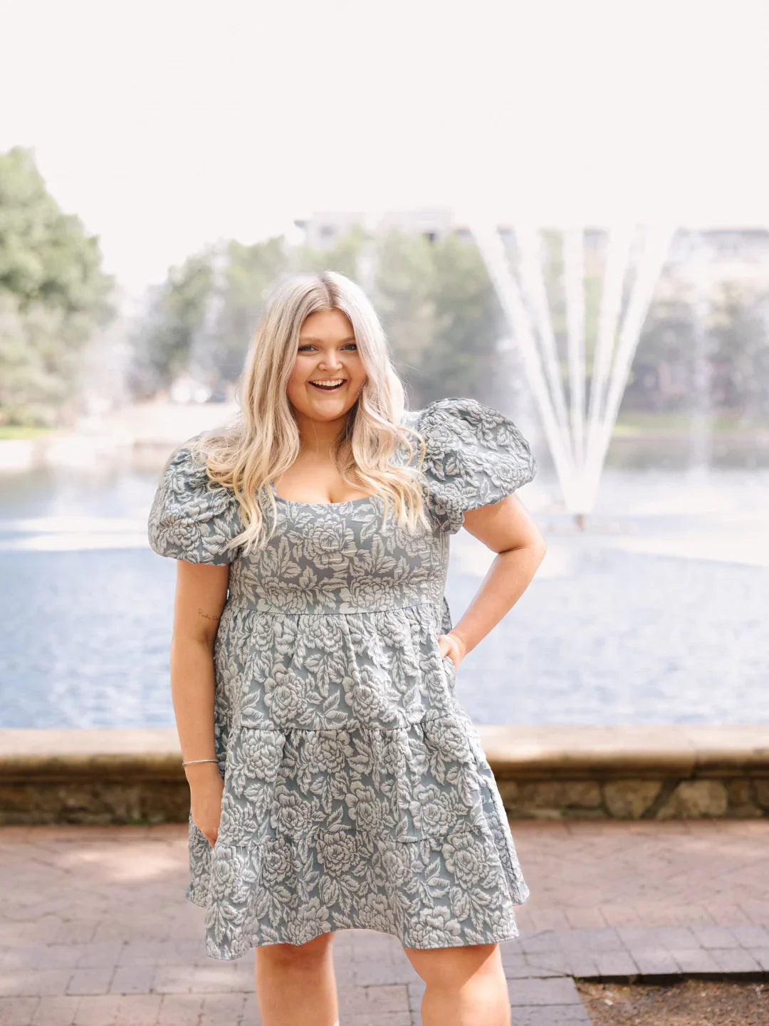 Floral Embroidered Dress, Blue