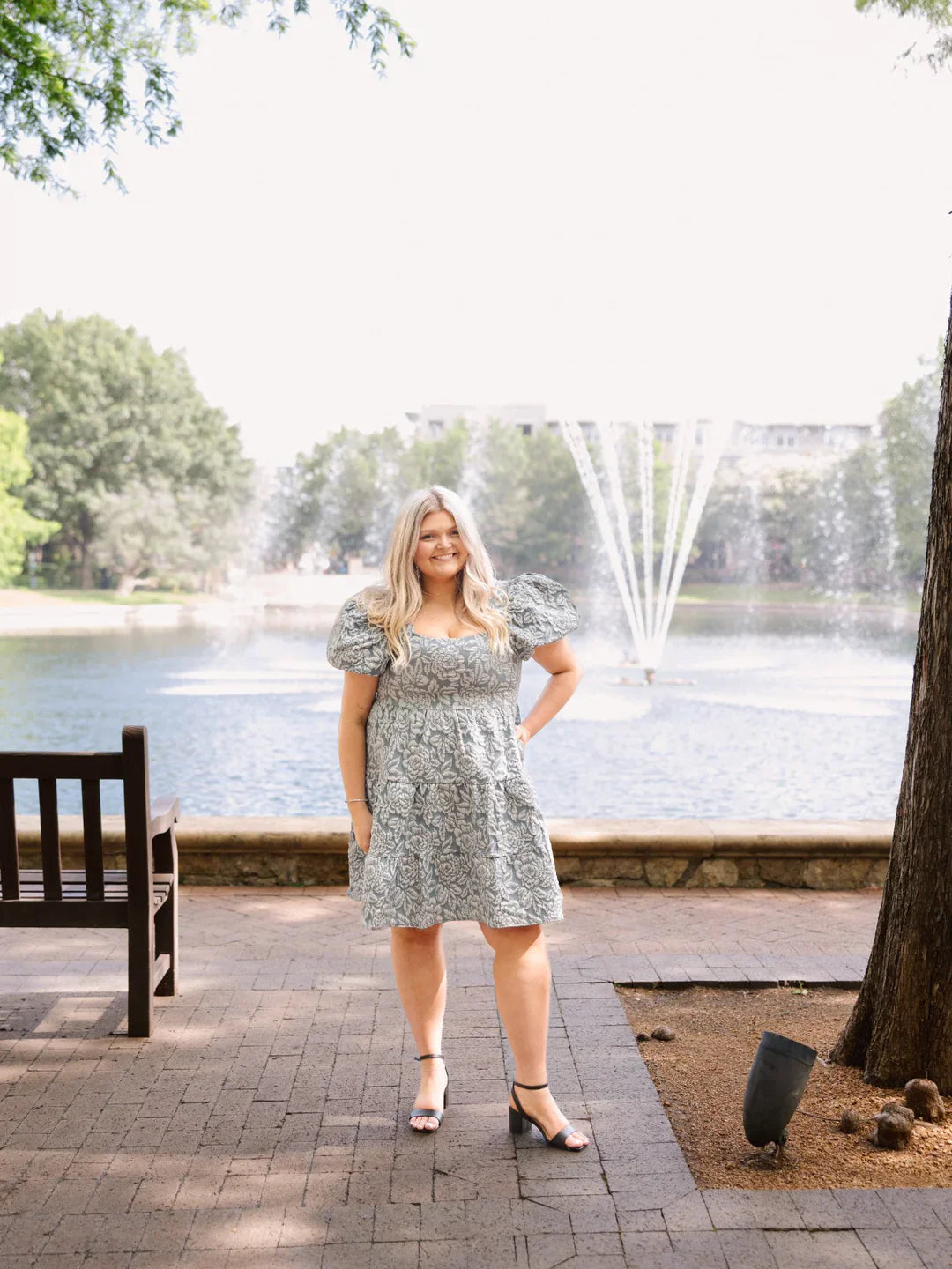 Floral Embroidered Dress, Blue