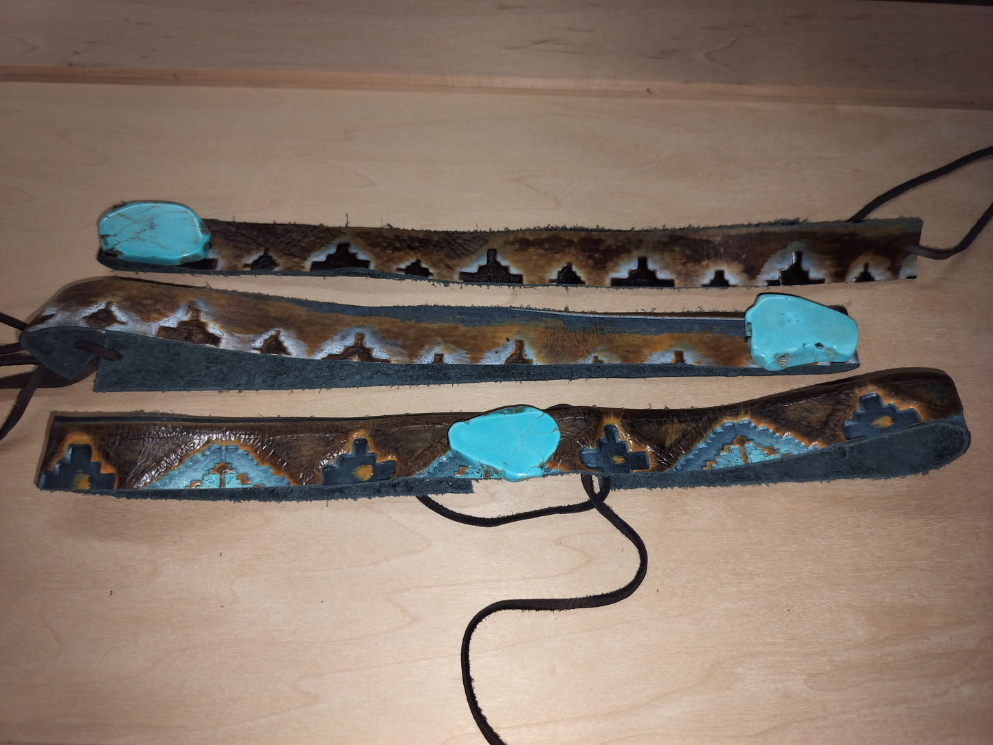 Blue Navajo Embossed Leather Hat Band Only 950a