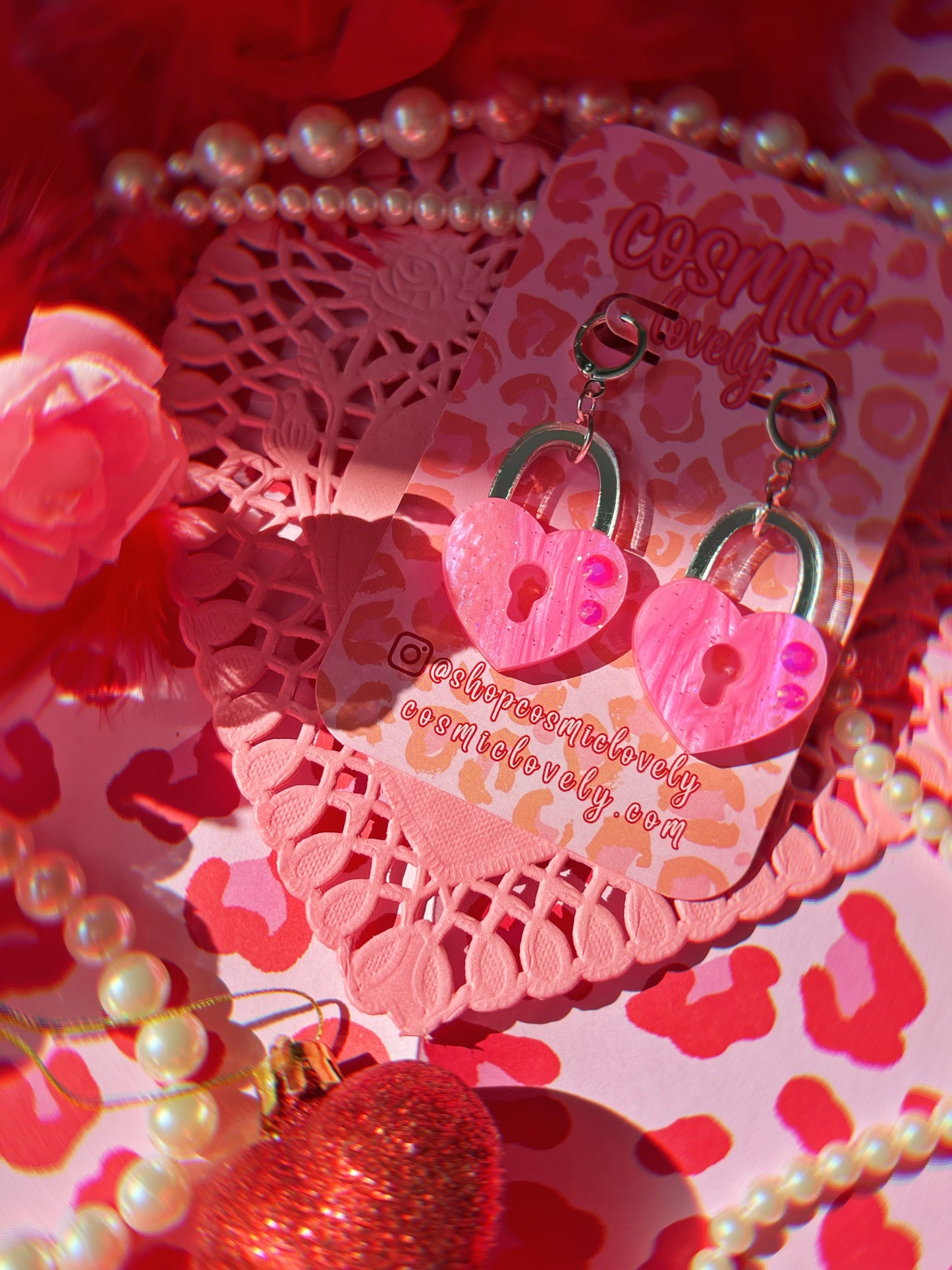 Pink Heart Lock Earrings