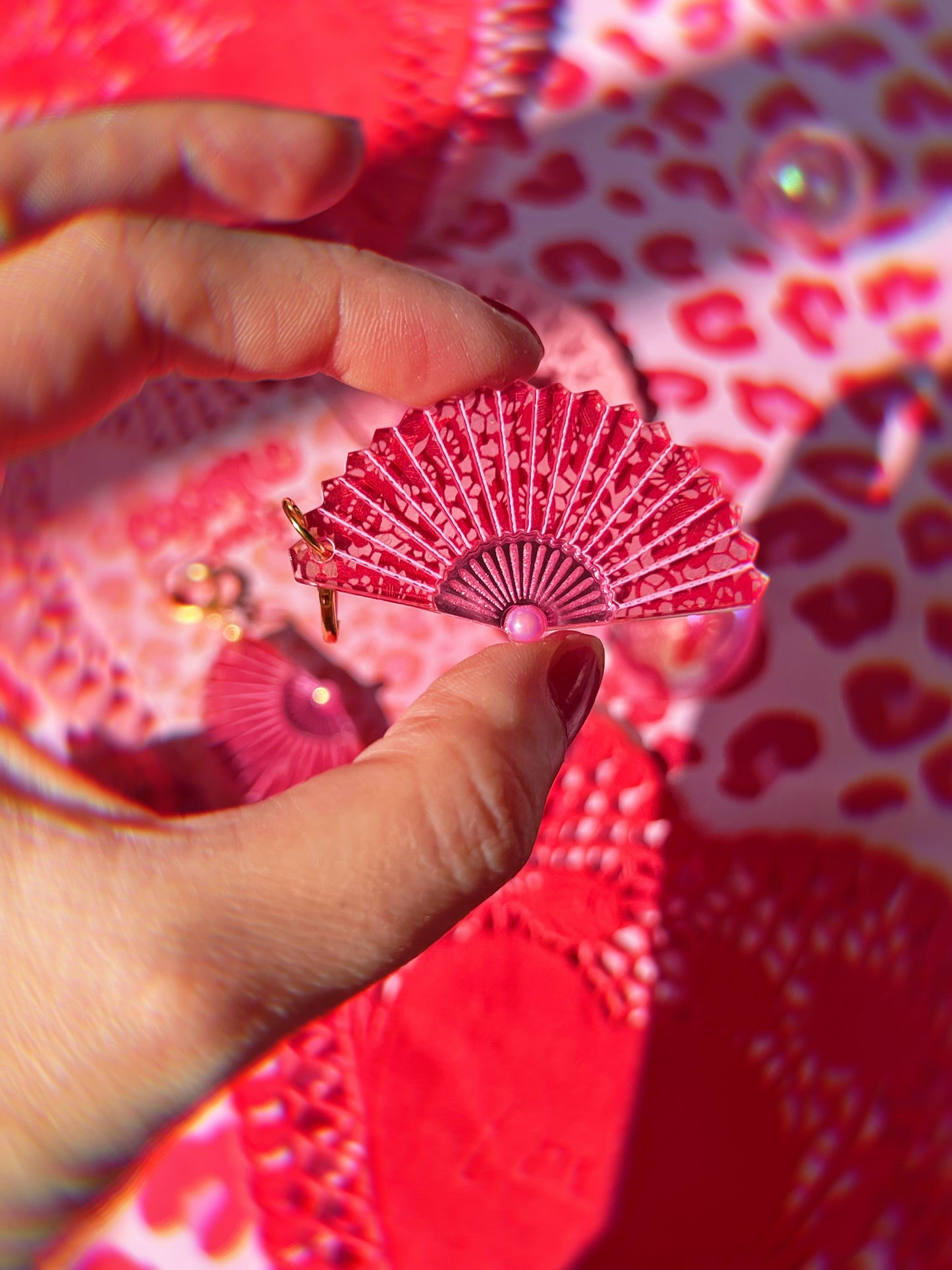 Red Lace Folding Fan Earrings