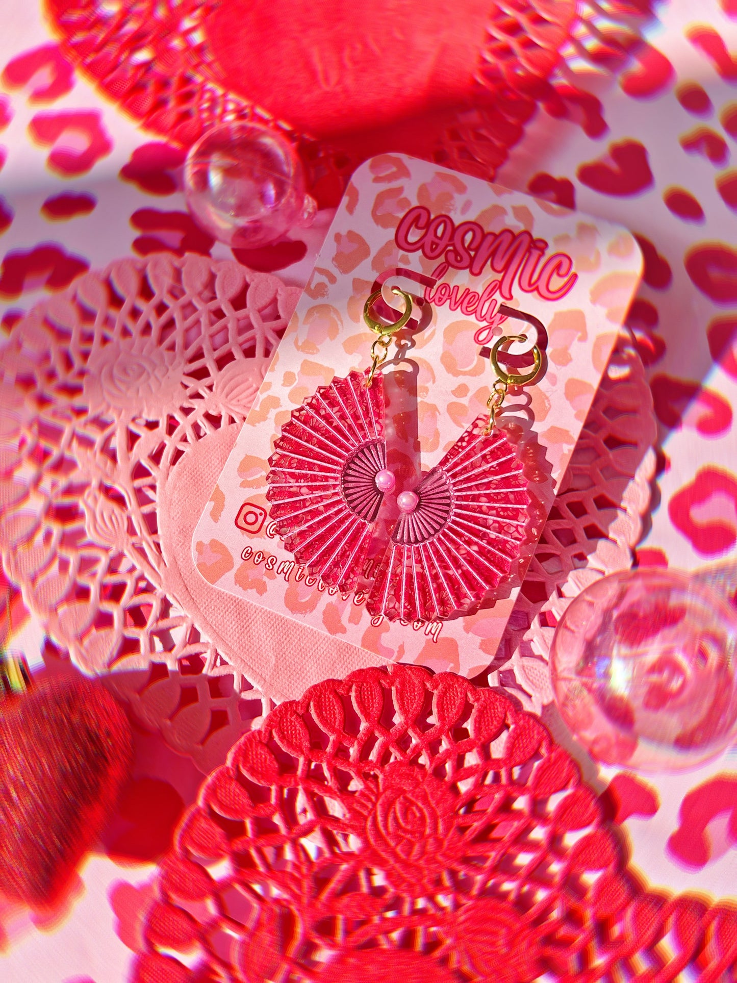 Red Lace Folding Fan Earrings