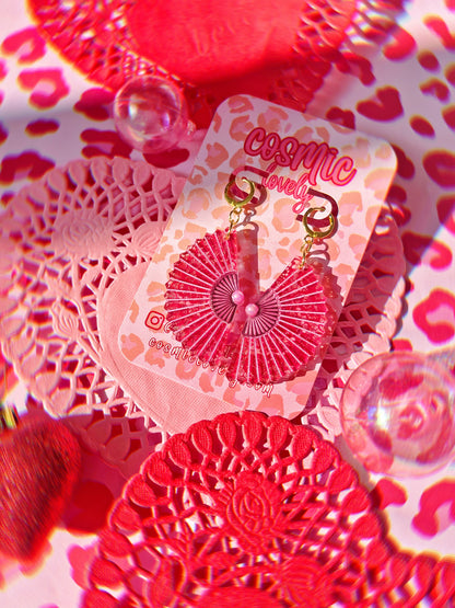 Red Lace Folding Fan Earrings