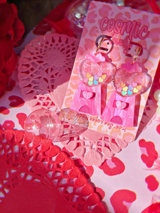 Cutie Heart Gum ball Machine Earrings