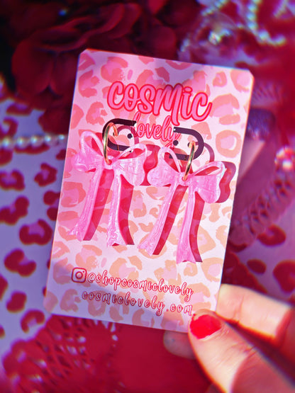 Bright Pink Coquette Bow Earrings