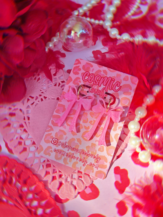 Bright Pink Coquette Bow Earrings