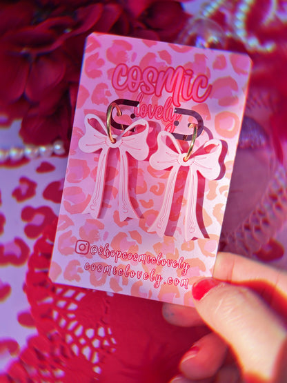 Pastel Pink Coquette Bow Earrings