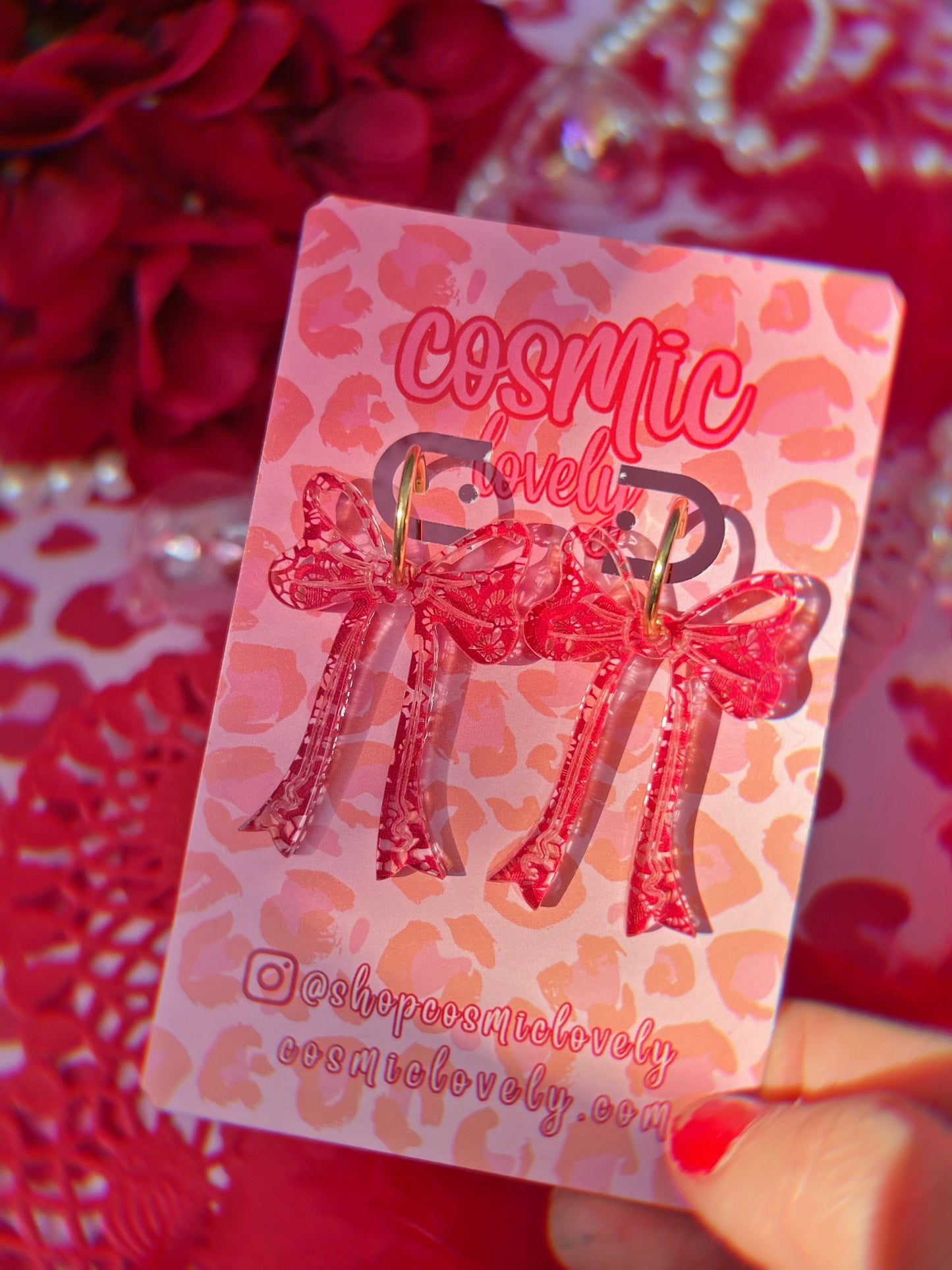 Red Lace Coquette Bow Earrings