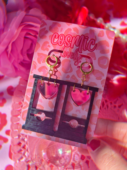 Pearl Black Heart Guillotine Earrings