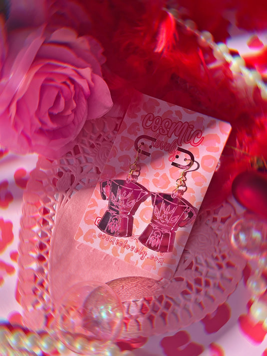 Hot Pink Mirror Moka Pot Earrings