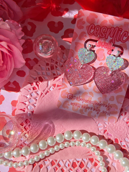 Pink Confetti Heart Dangle Earrings