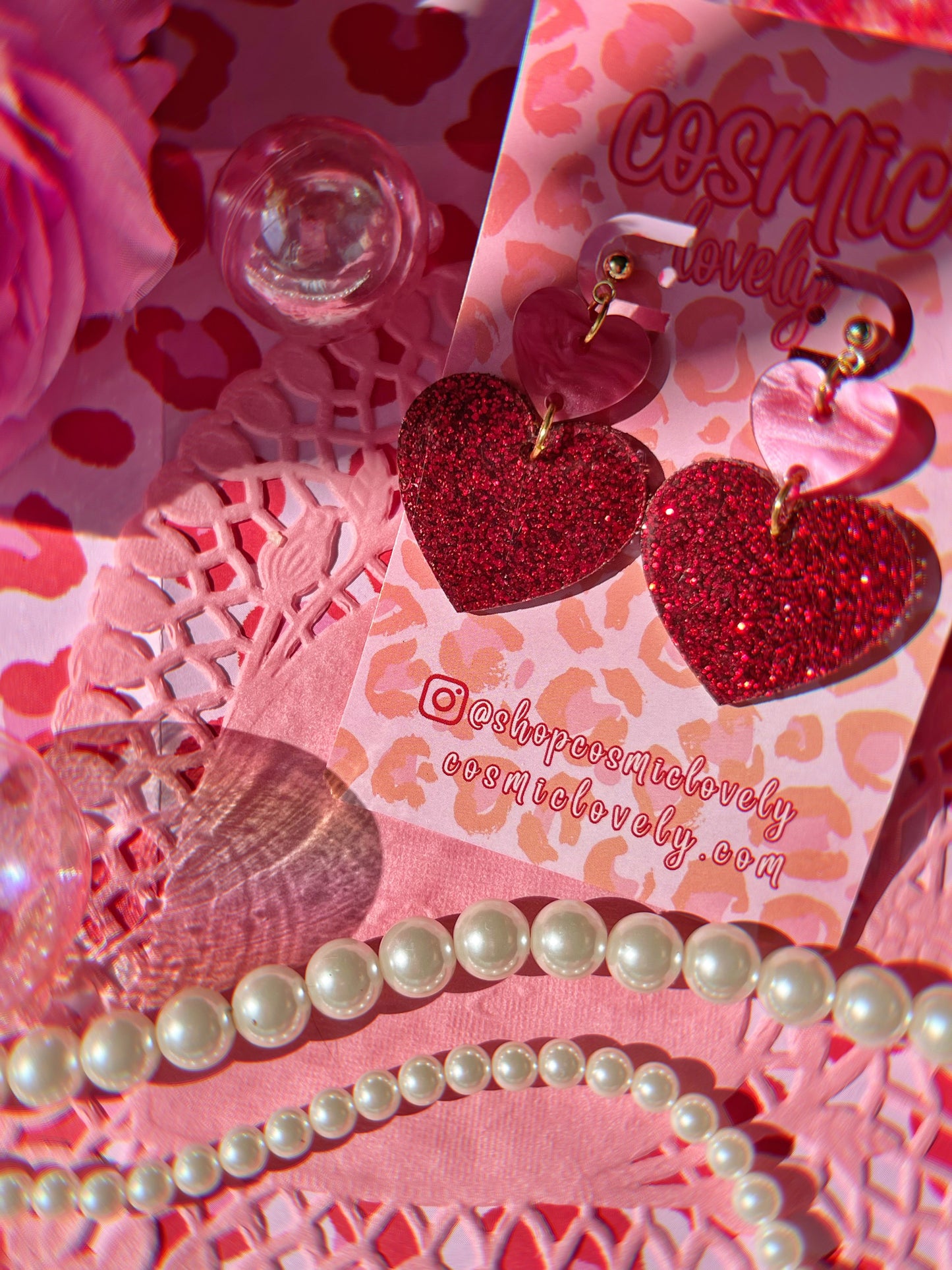 Glitter Red Heart Dangle Earrings