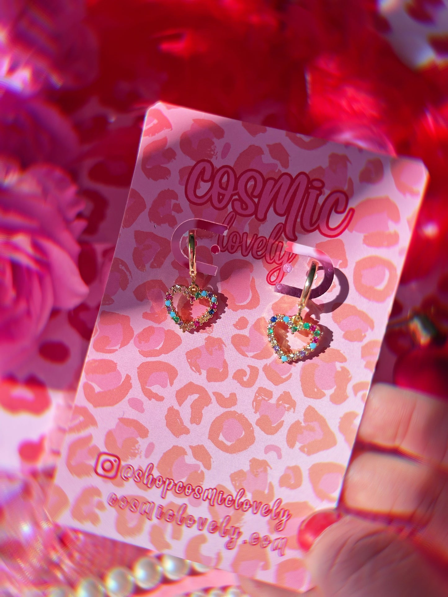 Gold Plated Brass Rainbow Cubic Zirconia Heart Huggies