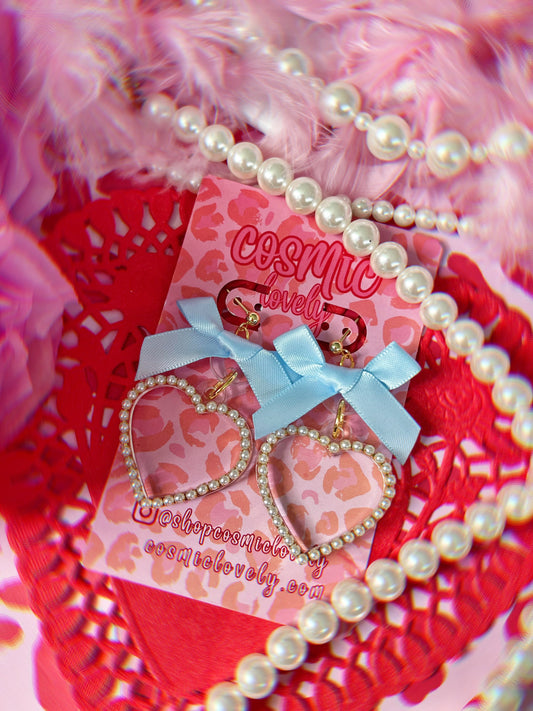Baby Blue Bow Coquette Heart Earrings