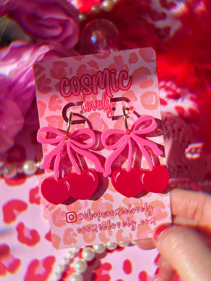 Coquette Heart Cherry Earrings