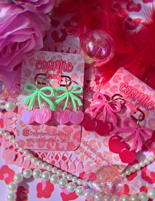 Coquette Heart Cherry Earrings