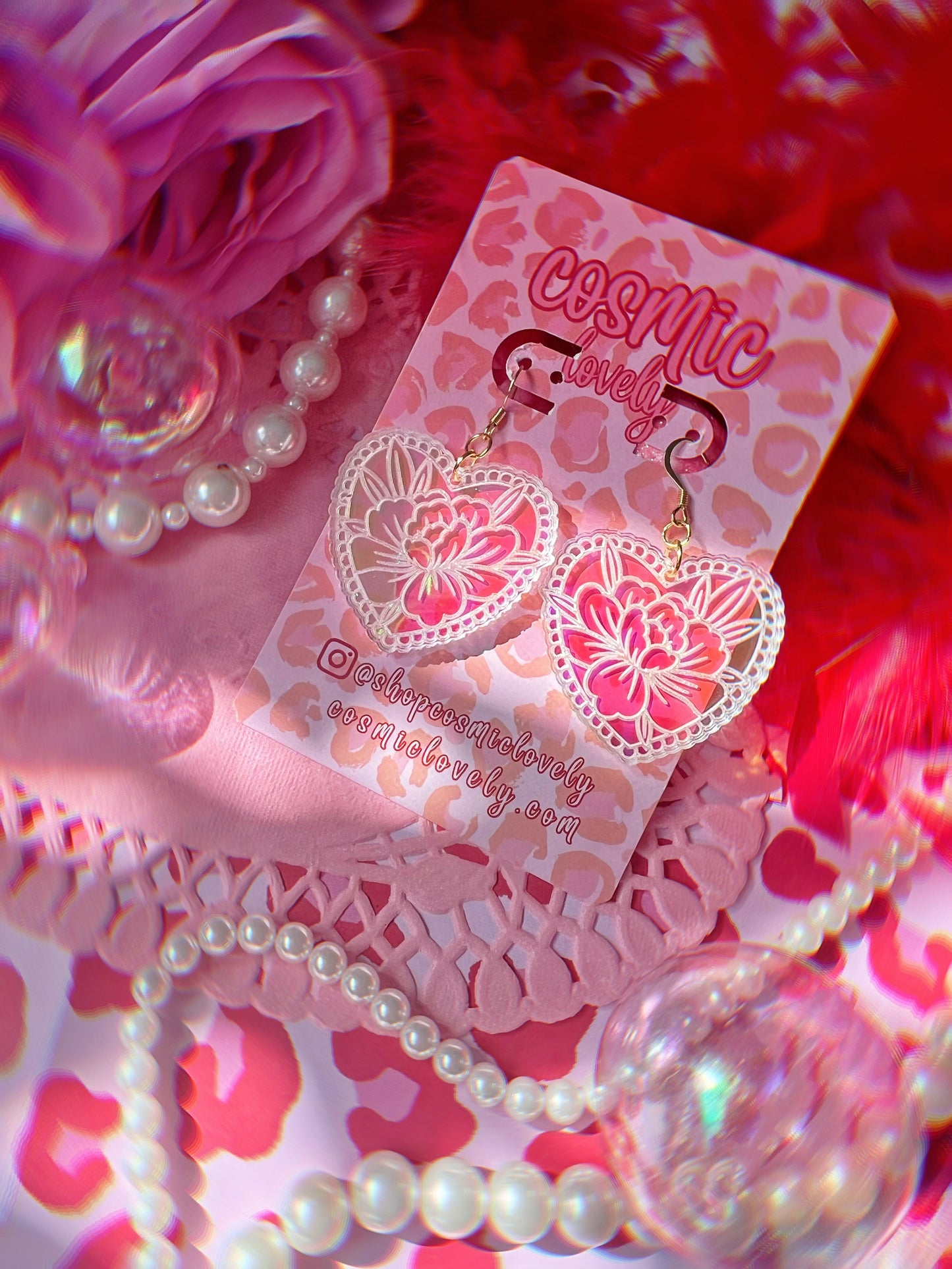 Iridescent Floral Heart Earrings