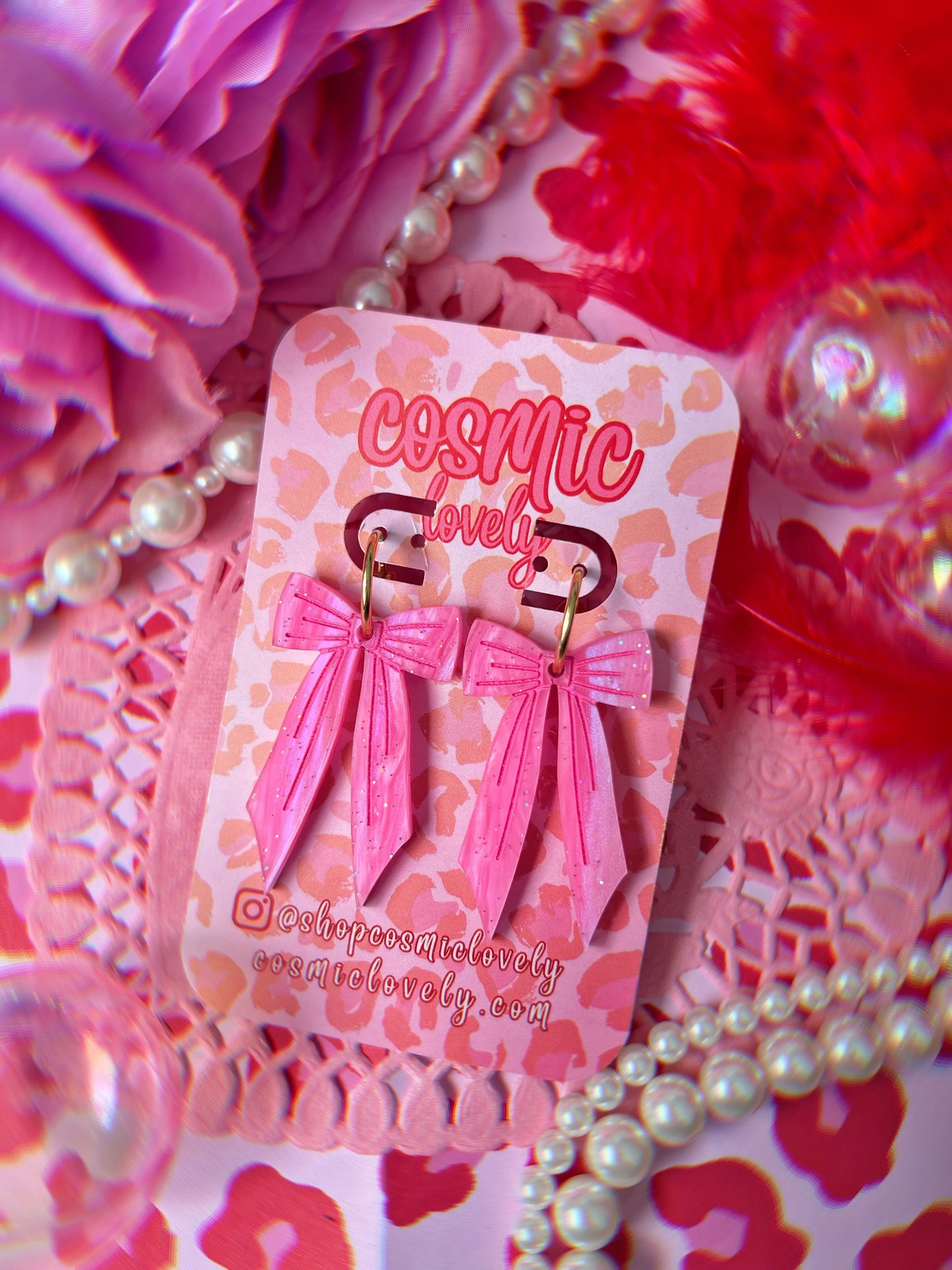 Pretty Pink Large Coquette Bow Earrings