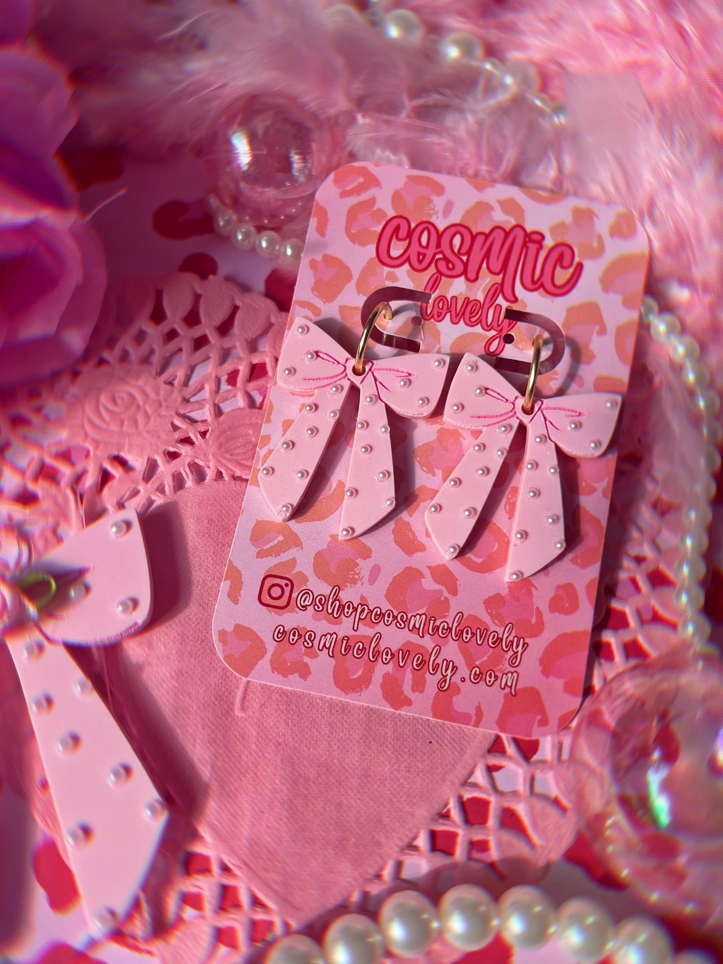 Pastel Pink Pearl Coquette Bow Earrings