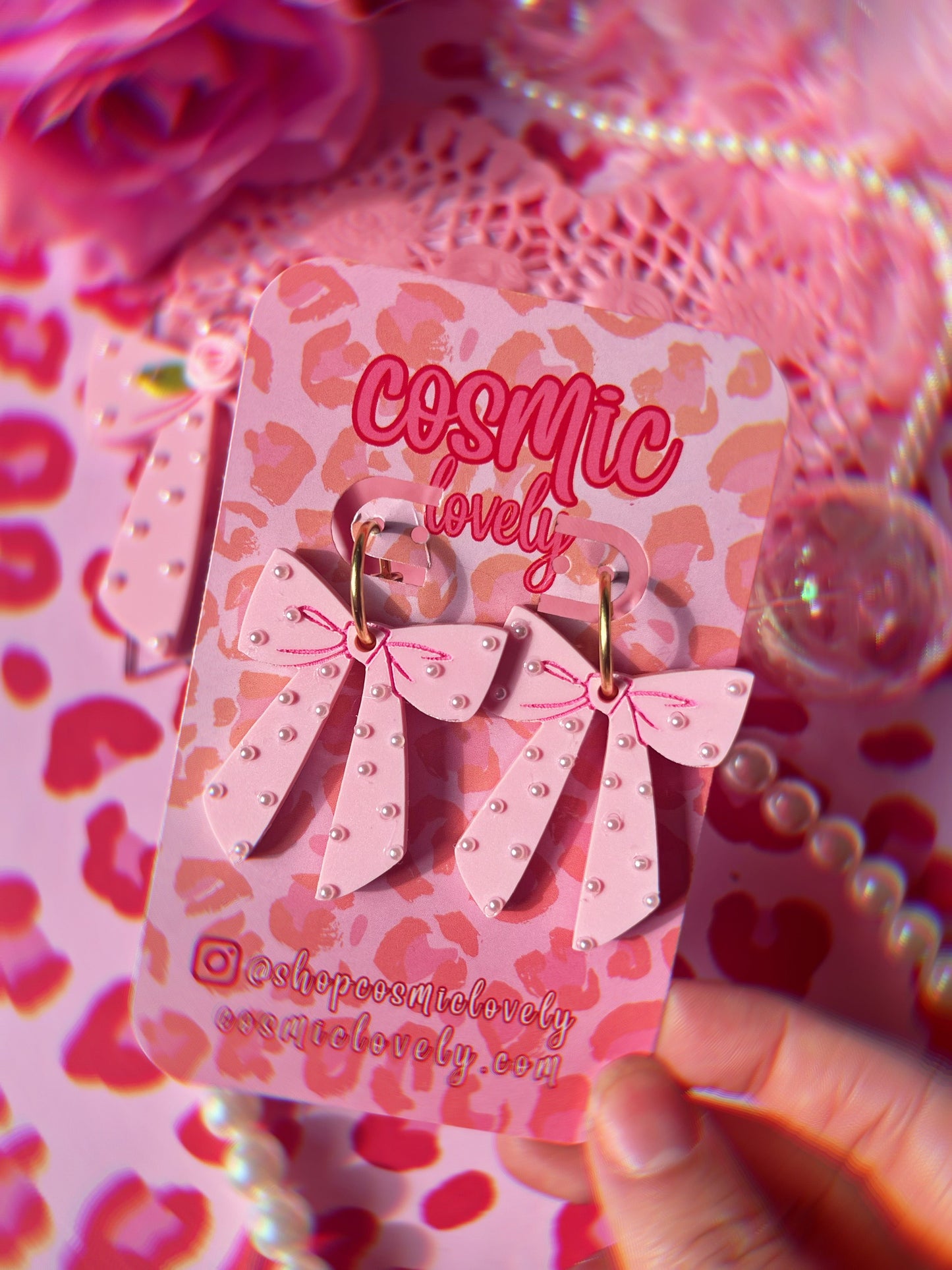 Pastel Pink Pearl Coquette Bow Earrings