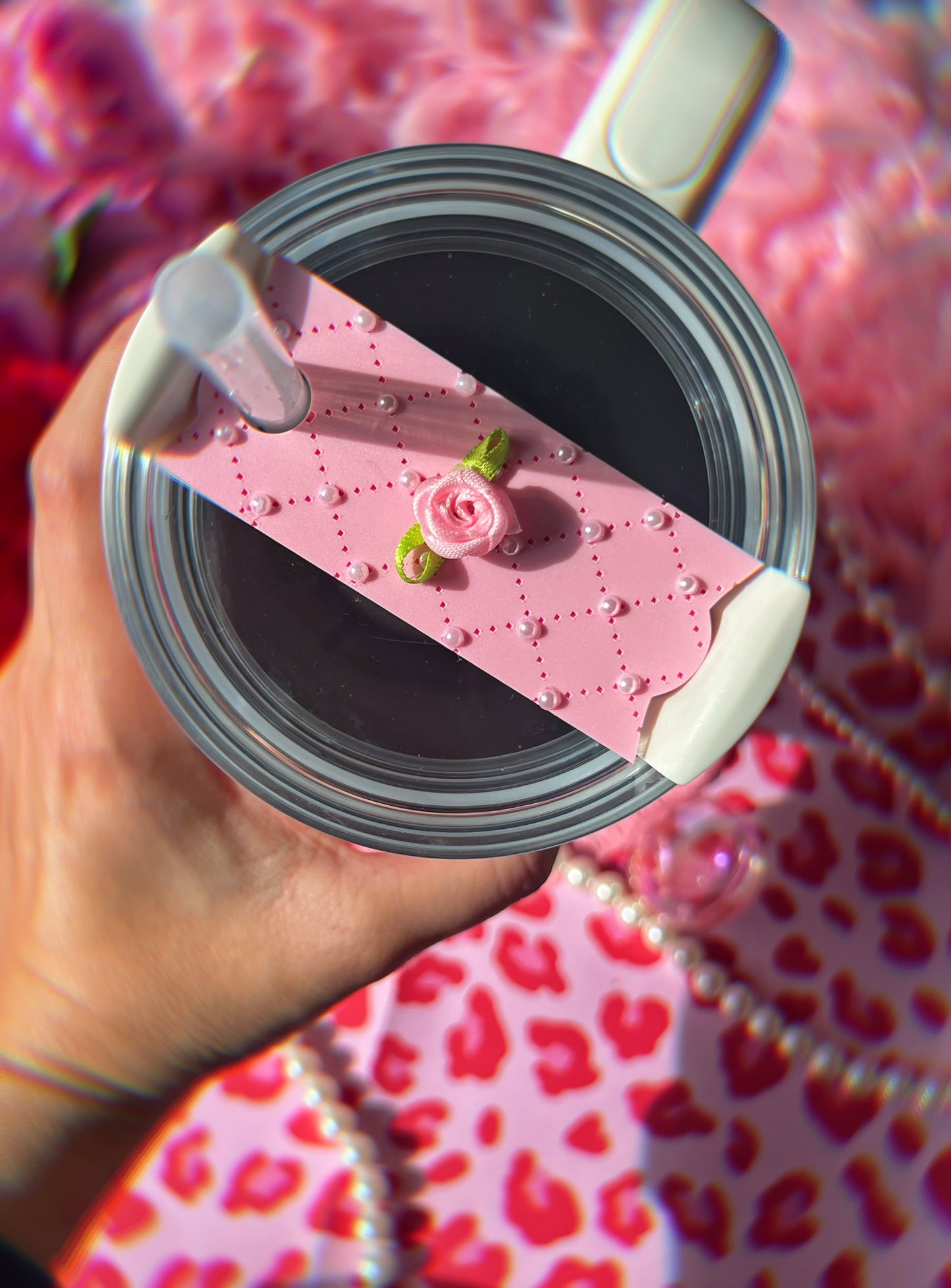 Coquette Quilted Pastel Pink Pearl H2.0 Cup Topper 40oz | 30oz | 20 oz