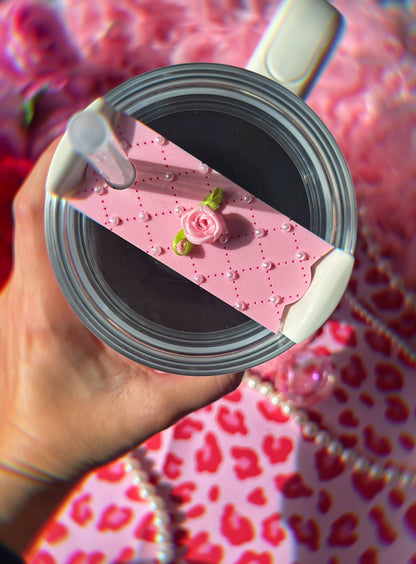 Coquette Quilted Pastel Pink Pearl H2.0 Cup Topper 40oz | 30oz | 20 oz