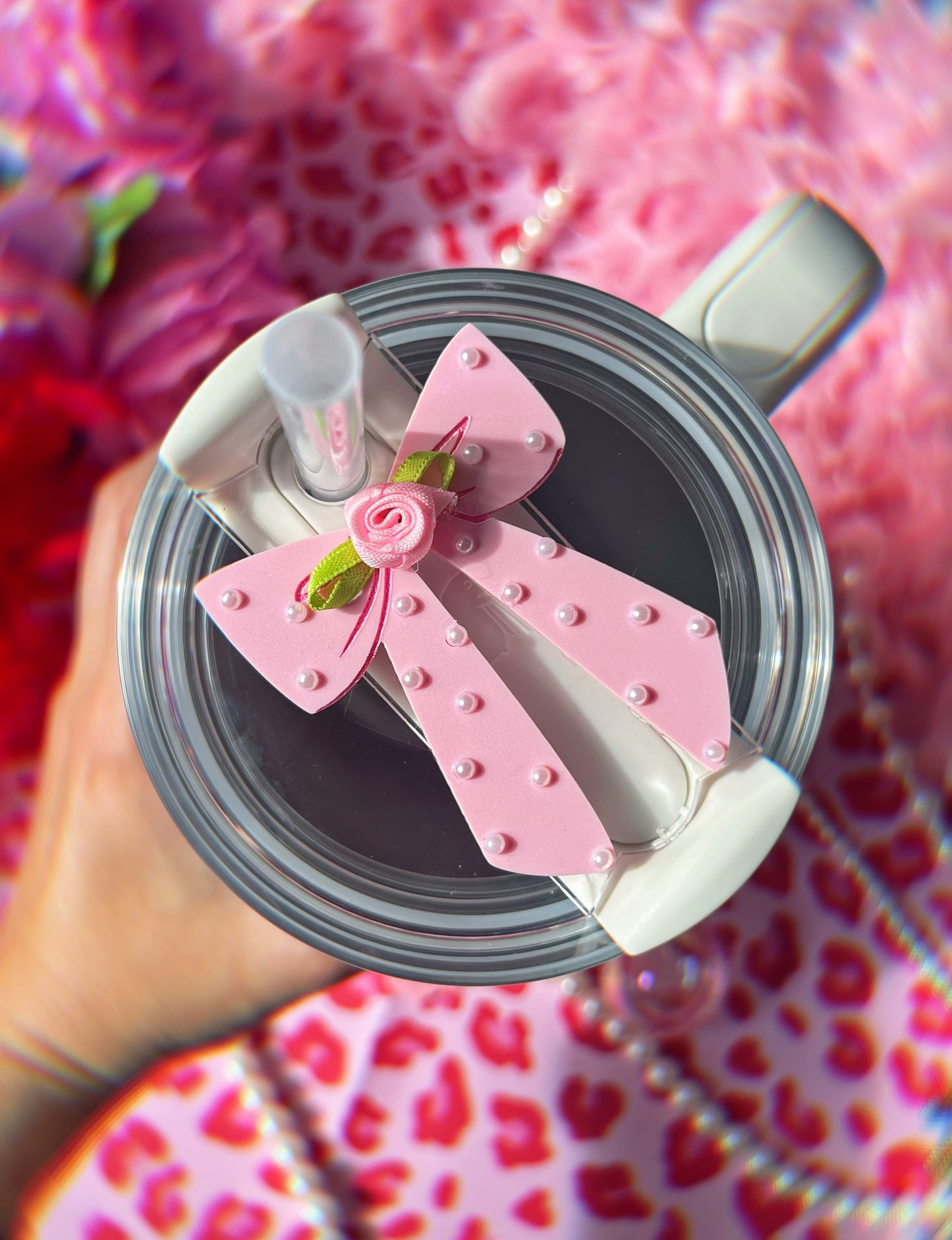 Coquette Pink Pearl Bow H2.0 Cup Topper 40oz | 30oz | 20 oz