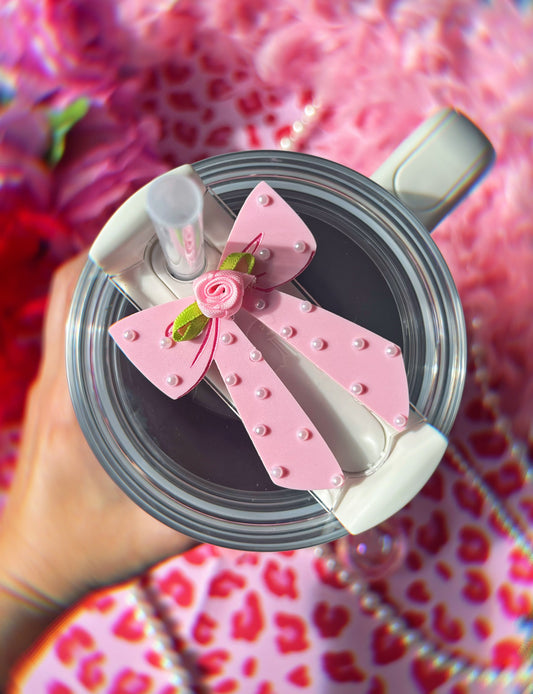 Coquette Pink Pearl Bow H2.0 Cup Topper 40oz | 30oz | 20 oz