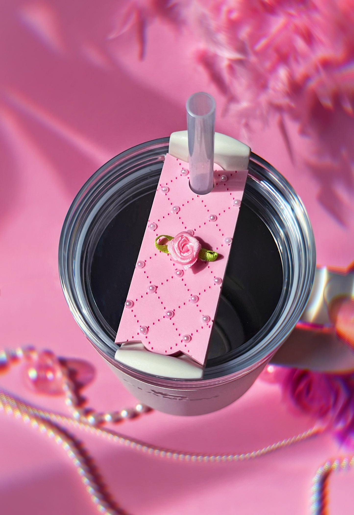 Coquette Quilted Pastel Pink Pearl H2.0 Cup Topper 40oz | 30oz | 20 oz