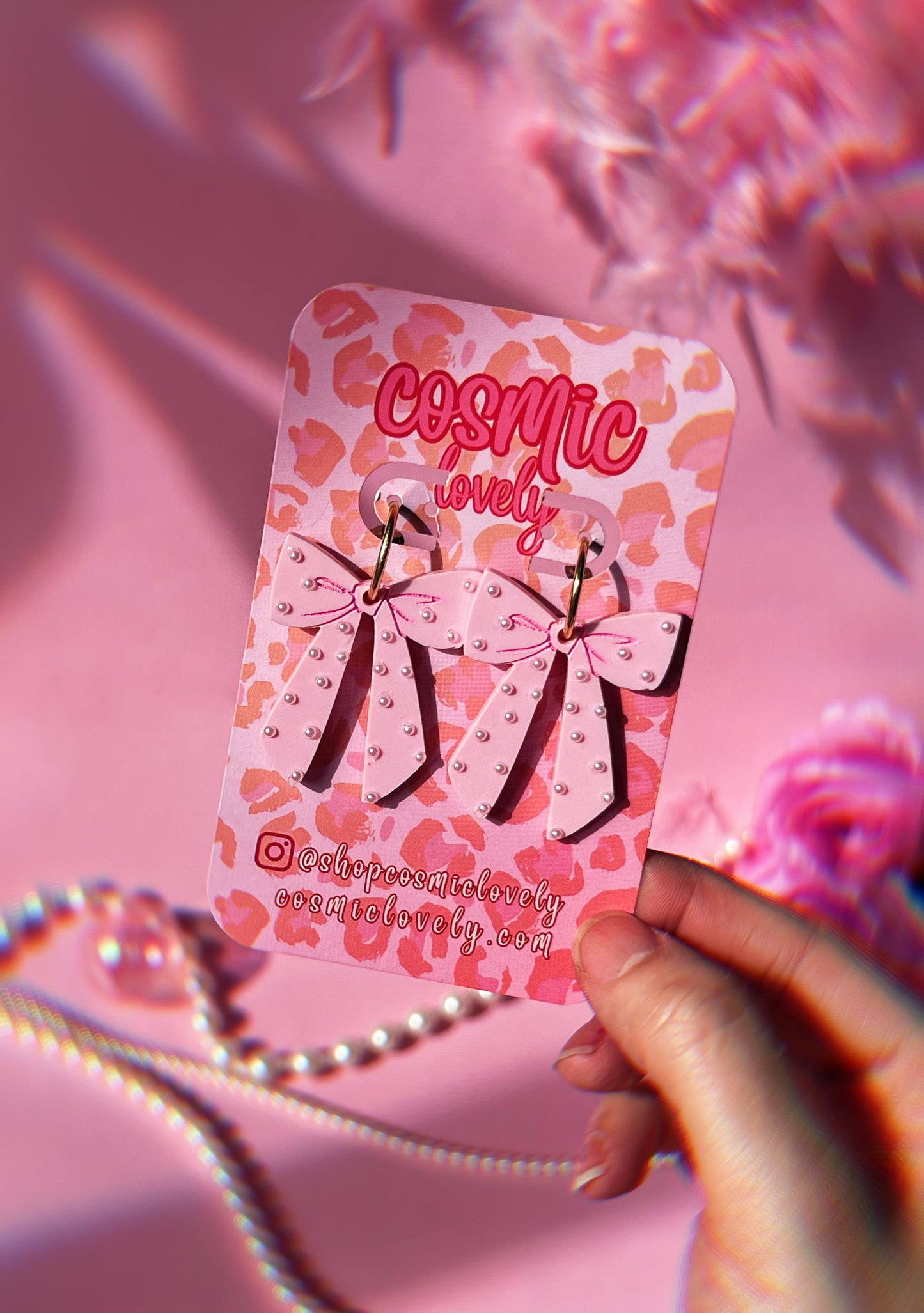 Pastel Pink Pearl Coquette Bow Earrings