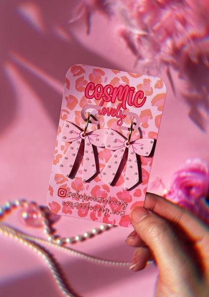 Pastel Pink Pearl Coquette Bow Earrings