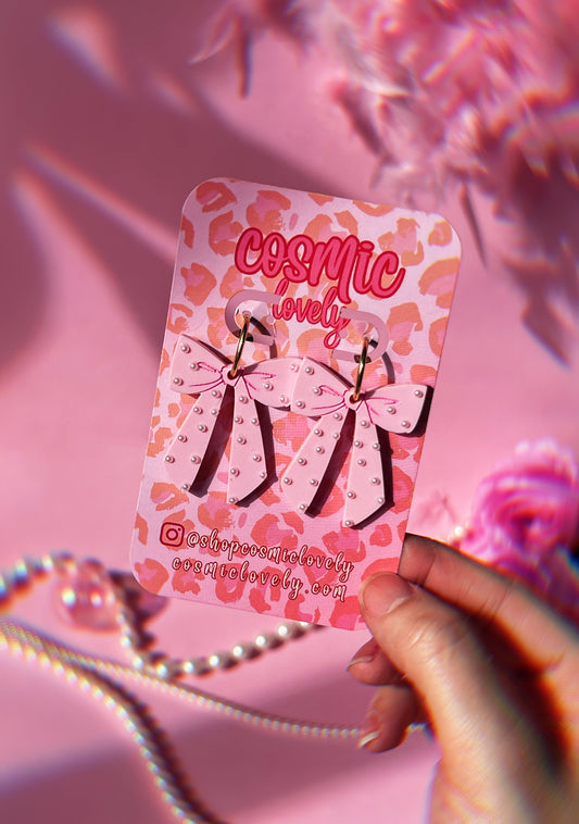 Pastel Pink Pearl Coquette Bow Earrings