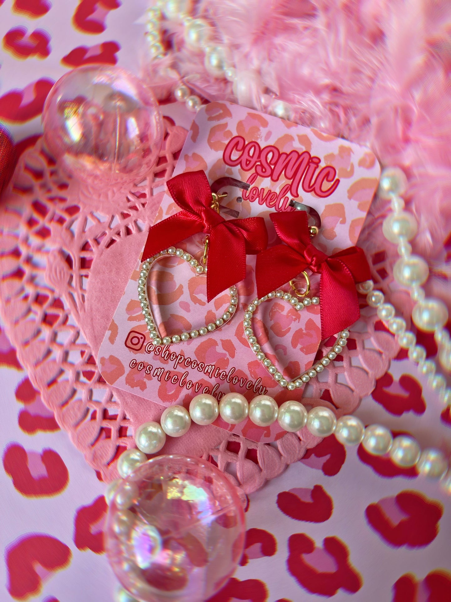 Red Bow Coquette Heart Earrings