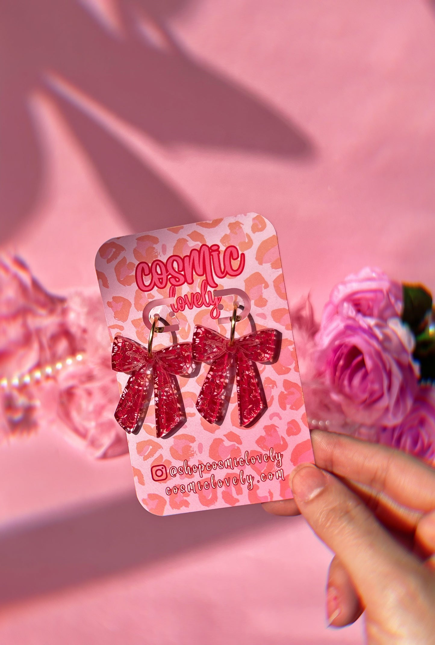 Red Lace Small Coquette Bow Earrings