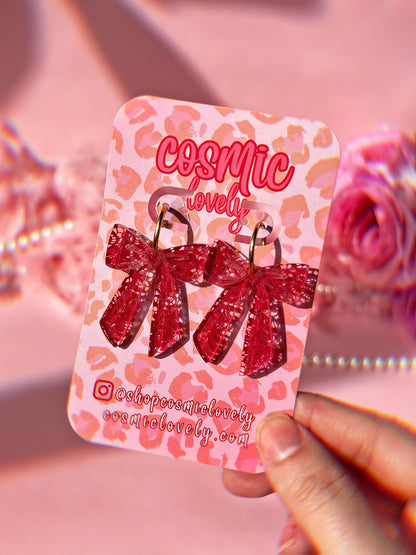 Red Lace Small Coquette Bow Earrings