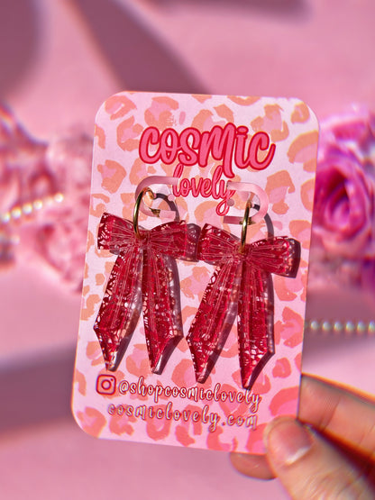 Red Lace Bow Large Coquette Bow Earrings