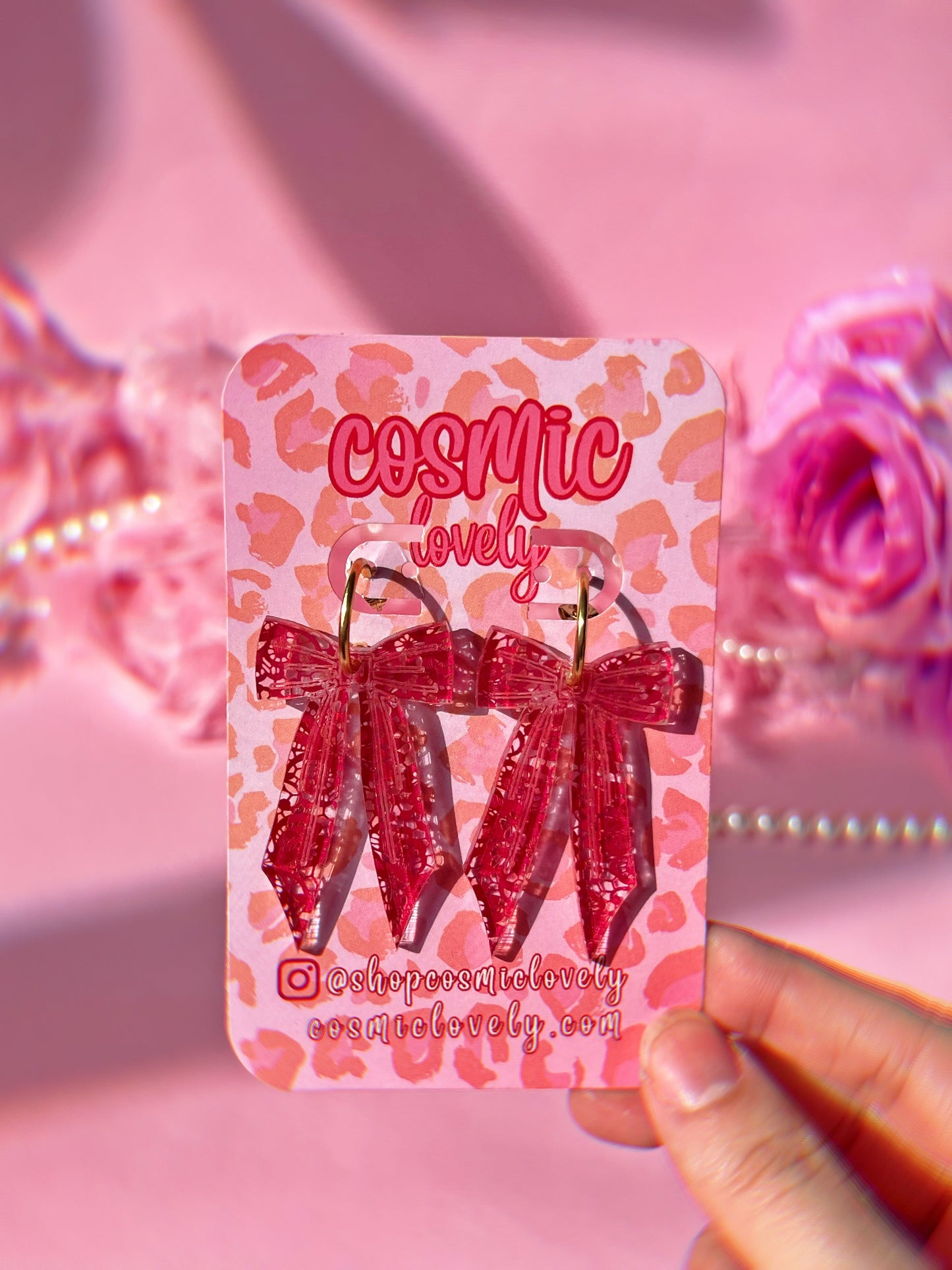 Red Lace Bow Large Coquette Bow Earrings