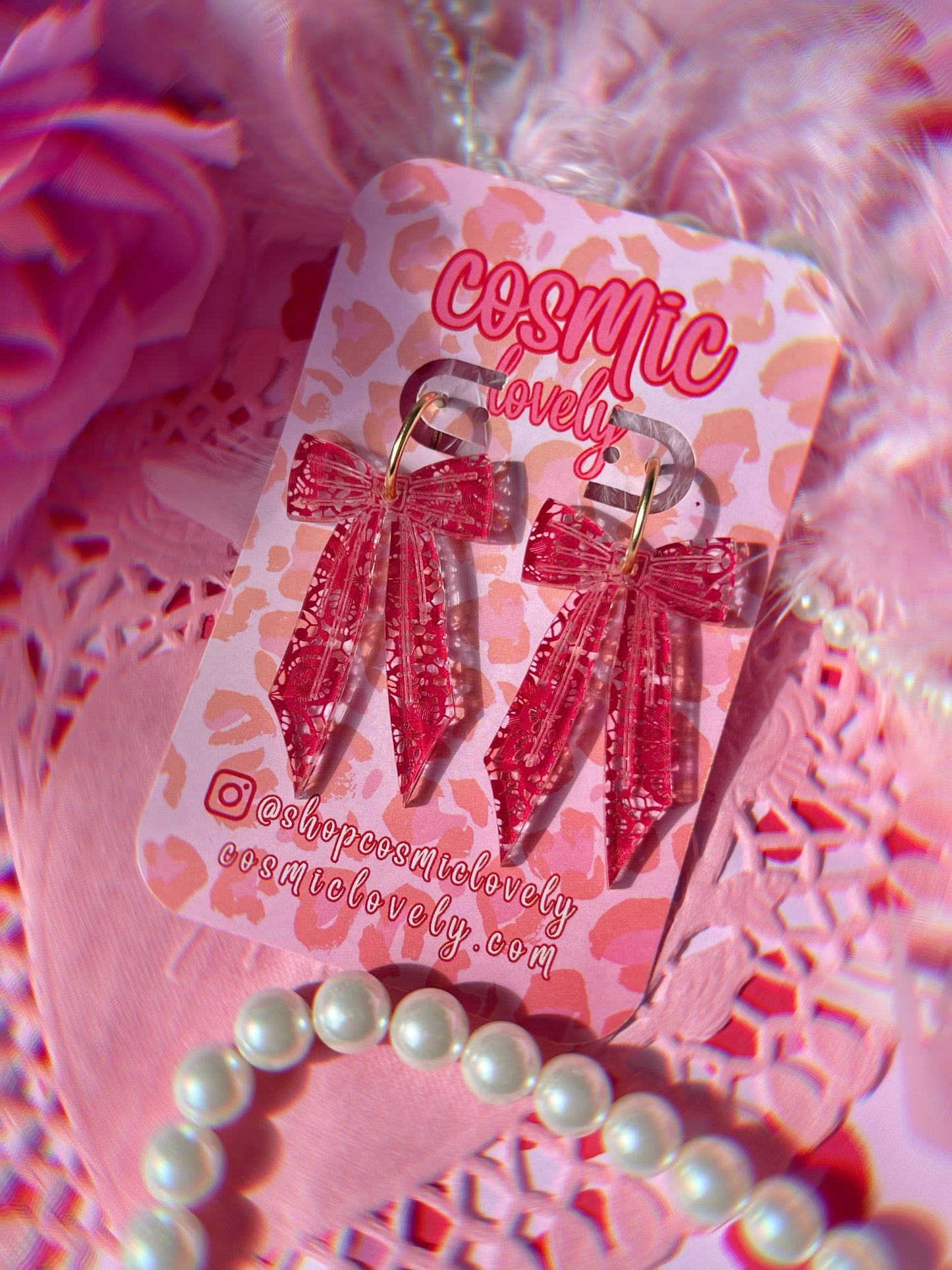 Red Lace Bow Large Coquette Bow Earrings