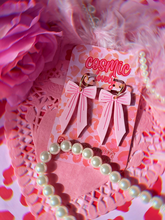 Pastel Pink Large Coquette Bow Earrings