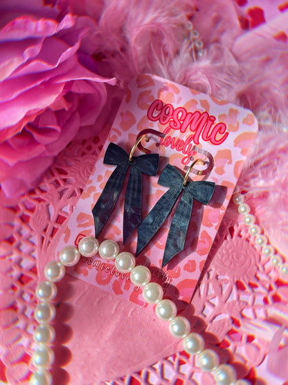 Pearl Black Bow Large Coquette Bow Earrings