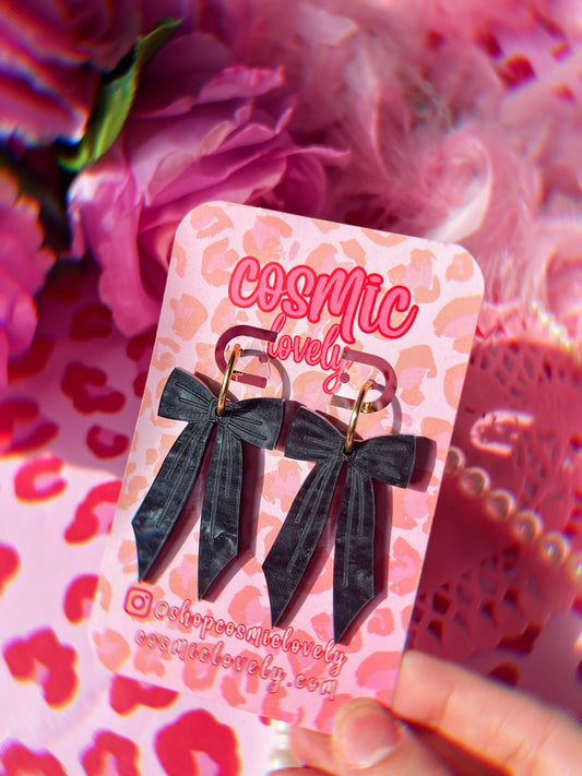 Pearl Black Bow Large Coquette Bow Earrings