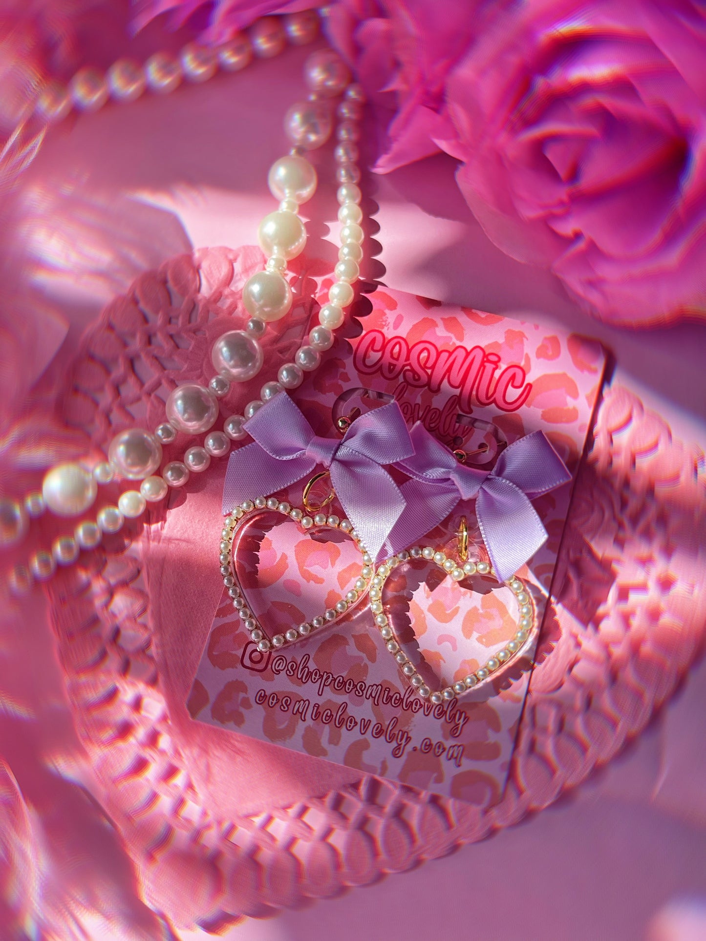 Lavender Bow Coquette Heart Earrings