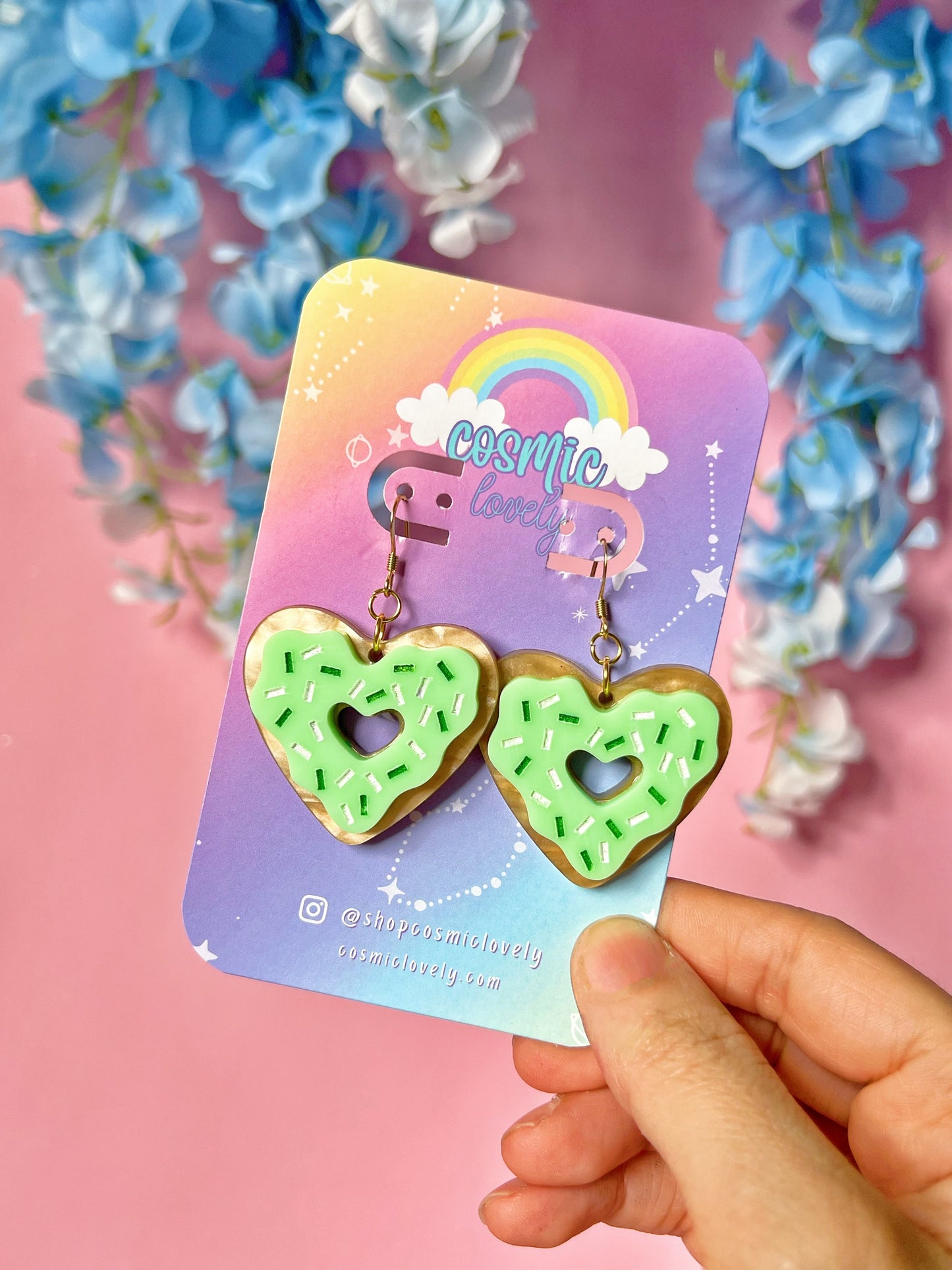 Shamrock Green Heart Donut Earrings