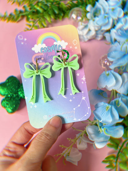Shamrock Light Green Coquette Bow Earrings