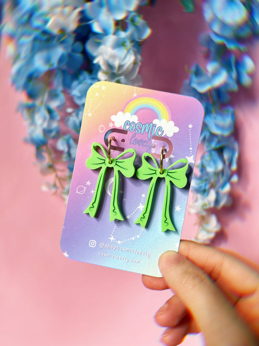 Shamrock Bright Green Coquette Bow Earrings