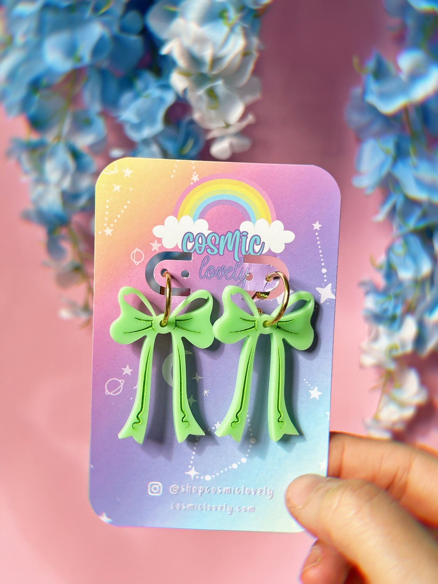 Shamrock Light Green Coquette Bow Earrings