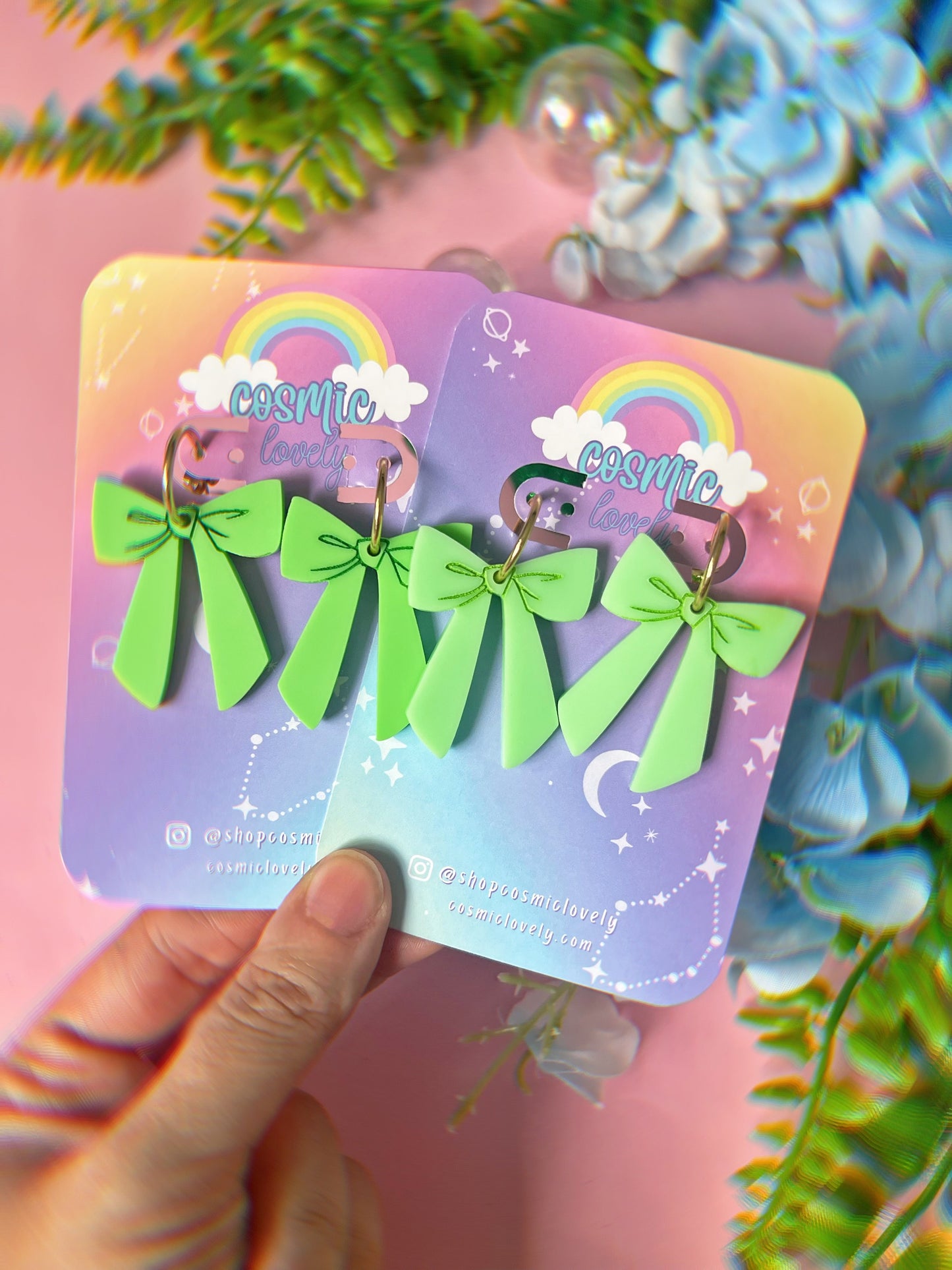 Mint Green Small Coquette Bow Earrings