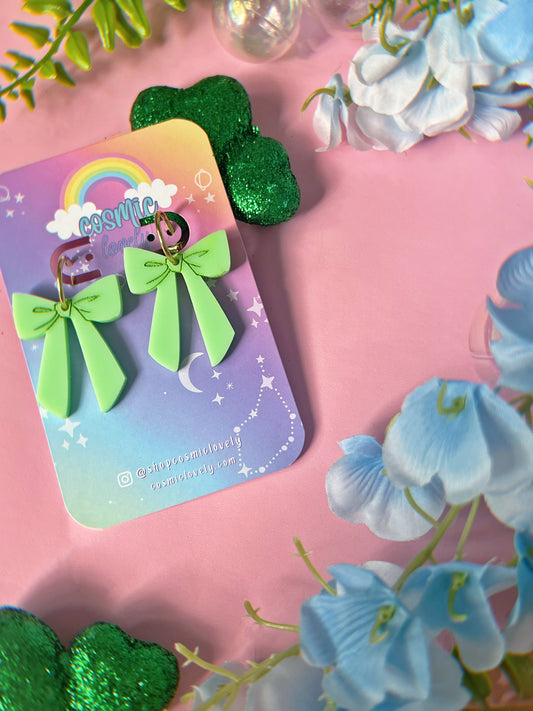 Mint Green Small Coquette Bow Earrings