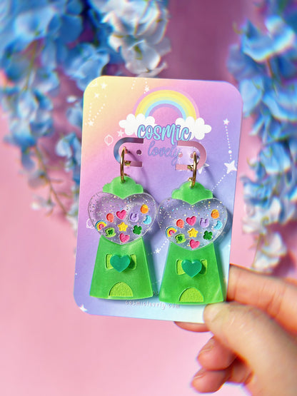 Shamrock Green CHARMED Gum Ball Machine Earrings